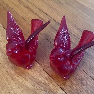 Vibrant Plastic Red Bird Figurine Set